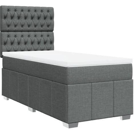 Lit simple，Lit adulte，Sommier à lattes de lit avec matelas Gris foncé 90x200 cm Tissu CFW1866870