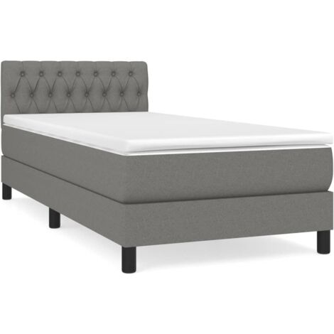 Lit simple,Lit adulte,Sommier à lattes de lit avec matelas Gris foncé 90x200 cm Tissu CFW2583573