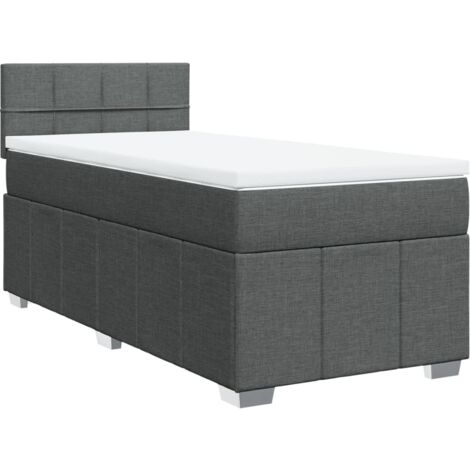 Lit simple，Lit adulte，Sommier à lattes de lit avec matelas Gris foncé 90x200 cm Tissu CFW8637383