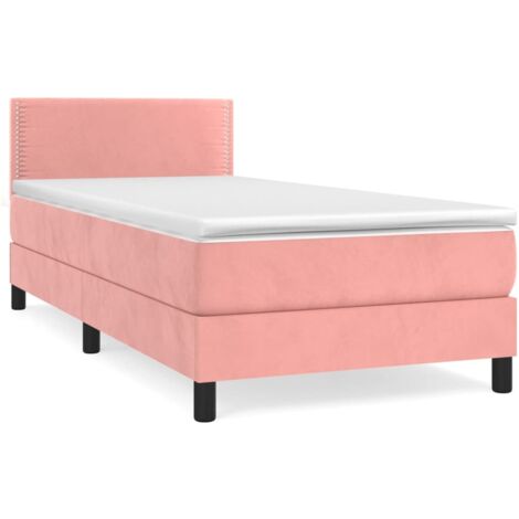 Lit simple，Lit adulte，Sommier à lattes de lit avec matelas Rose 100x200 cm Velours CFW1684751