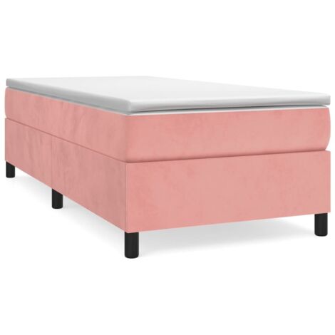 Lit simple，Lit adulte，Sommier à lattes de lit avec matelas Rose 90x190 cm Velours CFW9671681