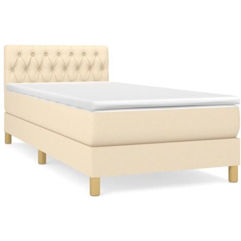 Lit simple，Lit adulte，Sommier à lattes de lit et matelas Crème 90x190 cm Tissu CFW1241241