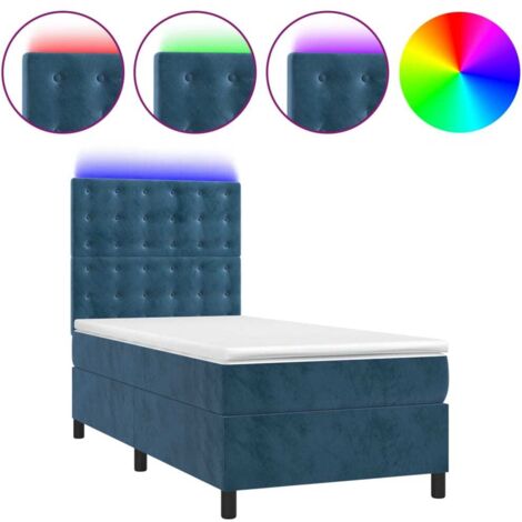 Lit simple，Lit adulte，Sommier à lattes de lit et matelas et LED Bleu foncé 80x200 cm CFW3276580