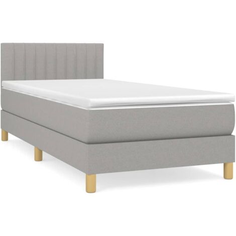 Lit simple，Lit adulte，Sommier à lattes de lit et matelas Gris clair 90x190 cm Tissu CFW8638207