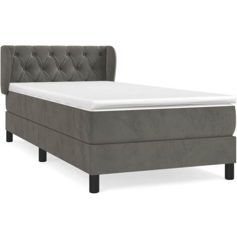 Lit simple，Lit Adulte，Sommier à lattes de lit et matelas Gris foncé 80x200 cm Velours CFW298754