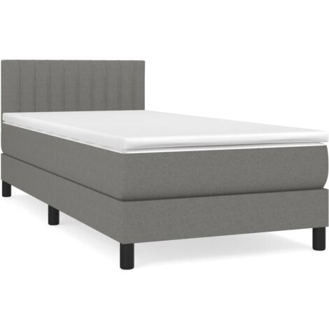 Lit simple，Lit adulte，Sommier à lattes de lit et matelas Gris foncé 90x190 cm Tissu CFW2194966