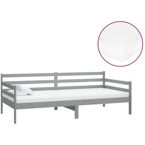 Lit simple，Lit de repos avec matelas 90x200 cm Gris Bois de pin massif CFW52076