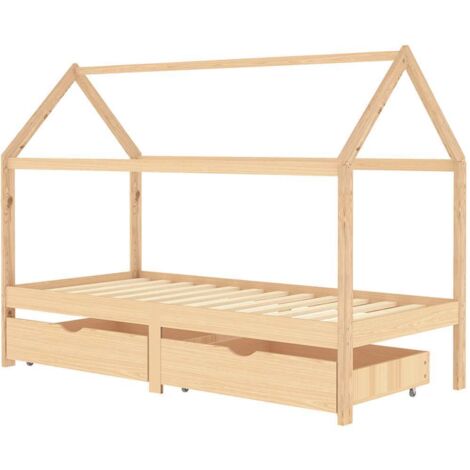 Lit Simple，Lit enfant，Cadre de lit d'enfant avec tiroirs Bois de pin massif 90x200 cm CFW1624183