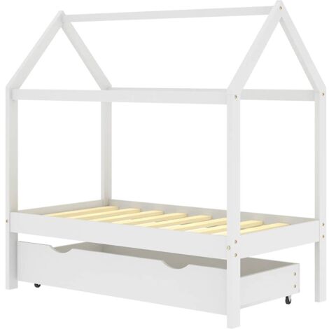 Lit Simple，Lit enfant，Cadre de lit d'enfant avec un tiroir Blanc Pin massif 70x140 cm CFW7031301