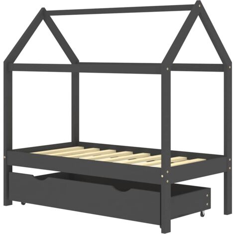 Lit Simple，Lit enfant，Cadre de lit d'enfant avec un tiroir Gris foncé Pin 70x140 cm CFW9333013
