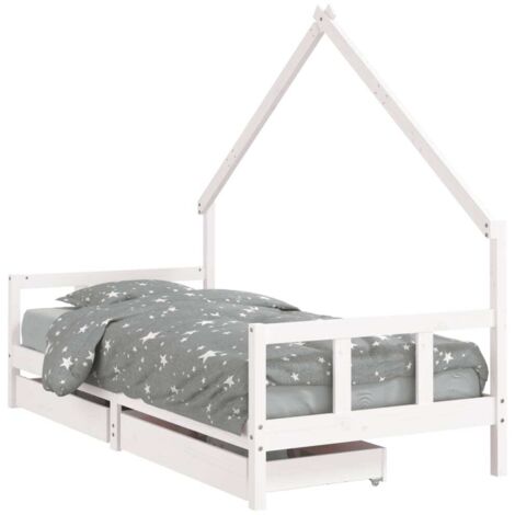 Lit Simple，Lit enfant，Cadre de lit d'enfants tiroirs blanc 90x190 cm bois pin massif CFW3611069