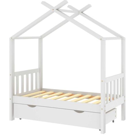 Lit Simple，Lit enfant，Cadre de lit enfant avec tiroir blanc pin massif 70x140 cm CFW4339053