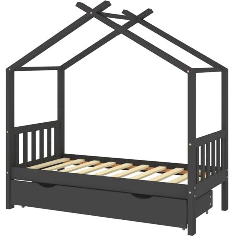 Lit Simple，Lit enfant，Cadre de lit enfant avec tiroir gris foncé pin massif 80x160 cm CFW7951932