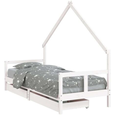 Lit Simple，Lit enfant，Cadre de lit enfant tiroirs blanc 80x200 cm bois de pin massif CFW5684359