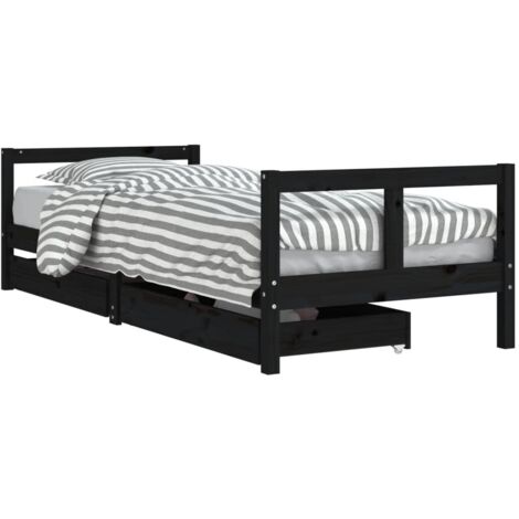Lit Simple，Lit enfant，Cadre de lit enfant tiroirs noir 80x200 cm bois de pin massif CFW2400964