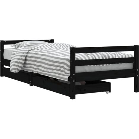 Lit Simple，Lit enfant，Cadre de lit enfant tiroirs noir 80x200 cm bois de pin massif CFW8862943