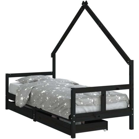 Lit Simple，Lit enfant，Cadre de lit enfant tiroirs noir 80x200 cm bois de pin massif CFW8962624