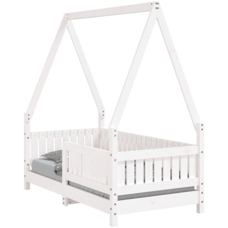 Lit Simple，Lit enfant，Cadre de lit pour enfant blanc 70x140 cm bois de pin massif CFW7400490