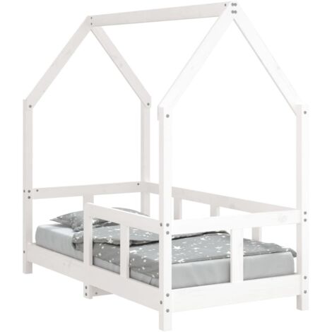 Lit Simple，Lit enfant，Cadre de lit pour enfant blanc 70x140 cm bois de pin massif CFW8601139