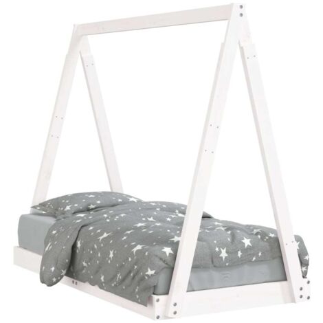 Lit Simple，Lit enfant，Cadre de lit pour enfant blanc 70x140 cm bois de pin massif CFW9813779