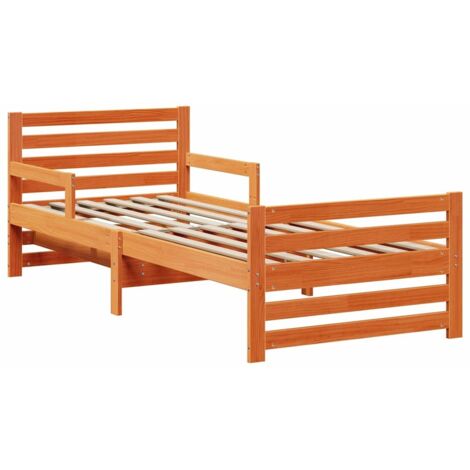 Lit simple，Lit extensible pour enfants Marron cire 80 x 130 / 165 / 200 cm