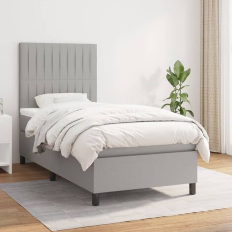 Lit Sommier à Lattes avec Matelas Gris Clair 90x200 cm, Tête de Lit Réglable, Tissu Polyester