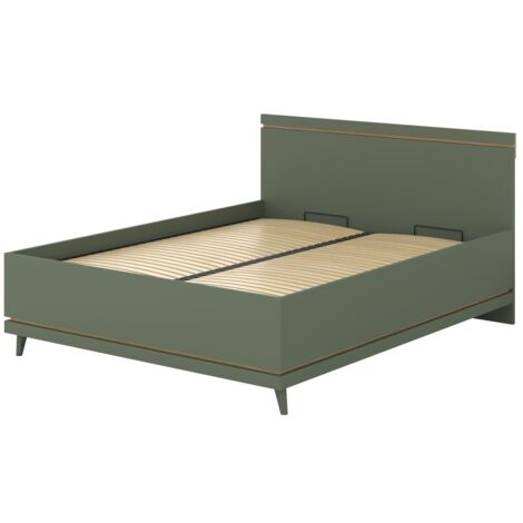Lit + sommier NOKI – 160x200 cm vert et bois – Style scandinave