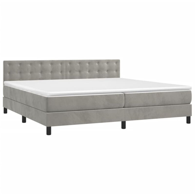 Vidaxl – Lit boxspring avec matelas 200x200cm – Velours gris clair – Matelas à ressorts ensachés – Surmatelas 200x200cm en mousse