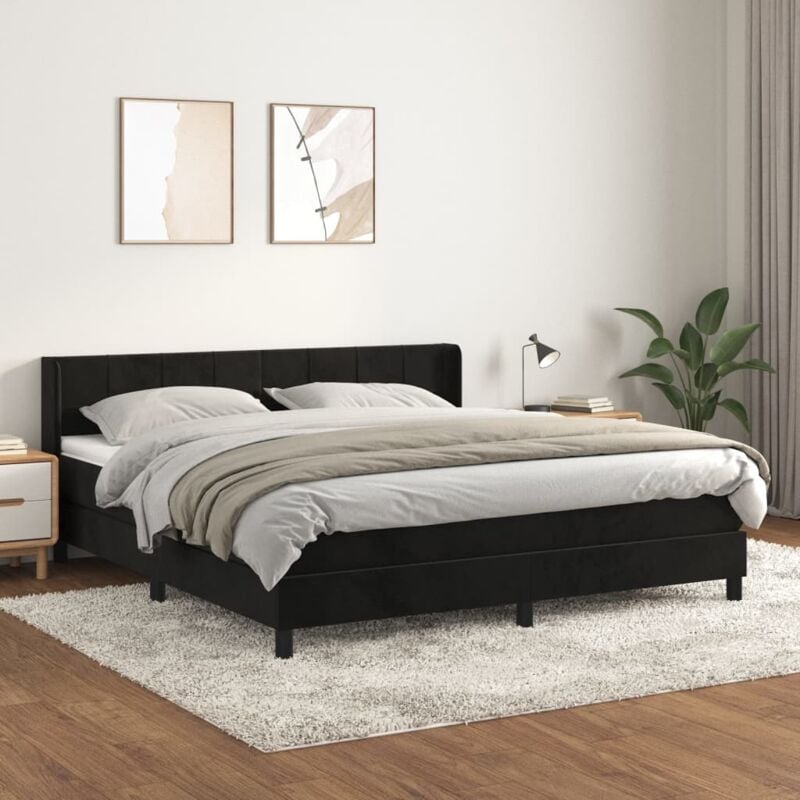 Vidaxl - Lit à sommier tapissier avec matelas Noir 180x200 cm Velours