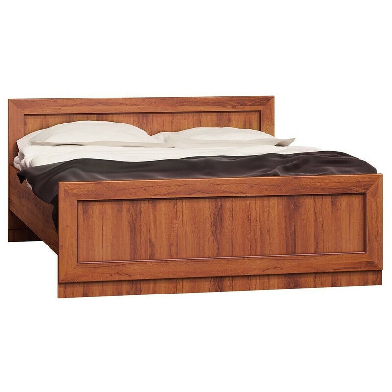 Mobilier1 - Lit Lircava 115, Chêne vieilli, Double, 160x200, Stratifié, Sommier à lattes, 170x207x80cm