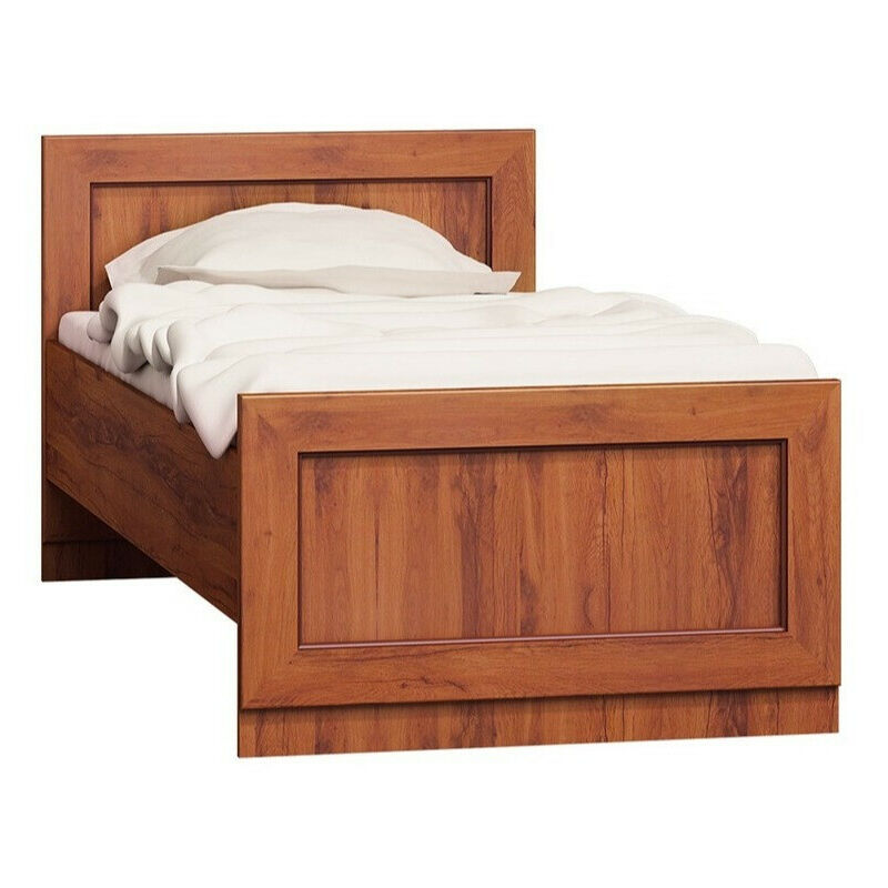 Mobilier1 - Lit Lircava 116, Chêne vieilli, Unique, 90x200, Stratifié, Sommier à lattes, 100x207x80cm