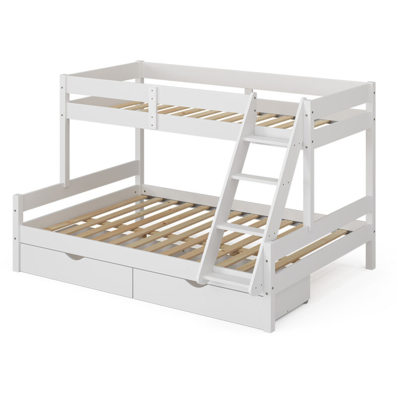 Vitalispa - Lit superposé Everest, Blanc, 140x200 / 90x200 cm avec tiroirs