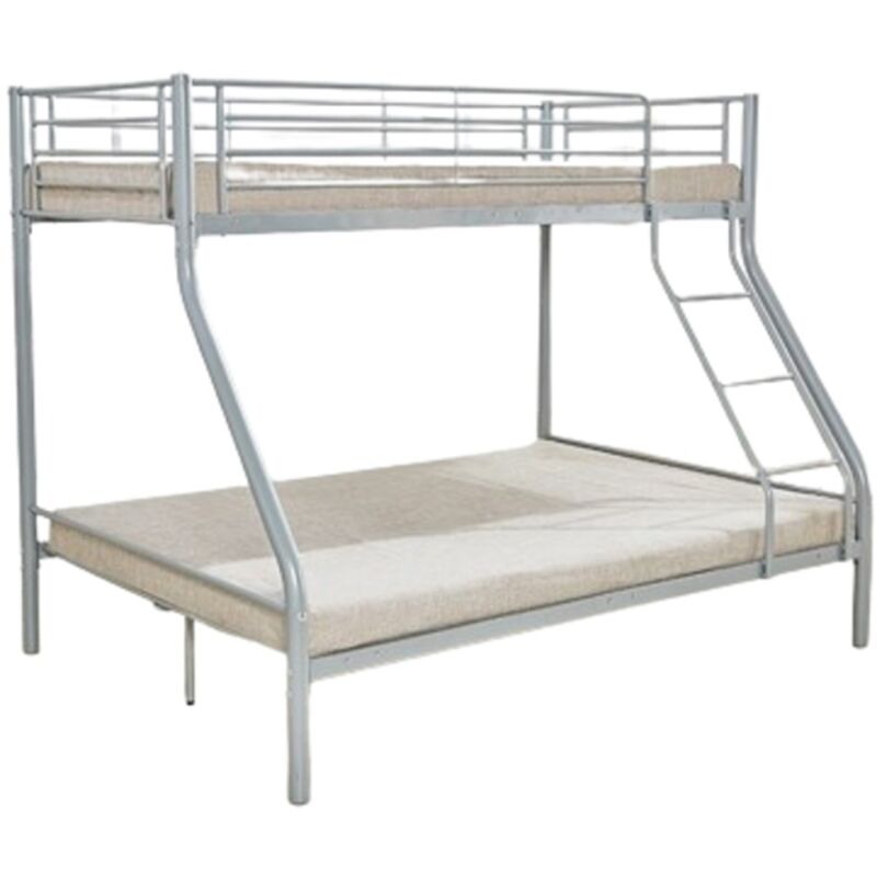 Meublorama - Lit superposé tryo – 3 places – Métal gris – 90x200 cm et 140x200 cm – Sommier inclus