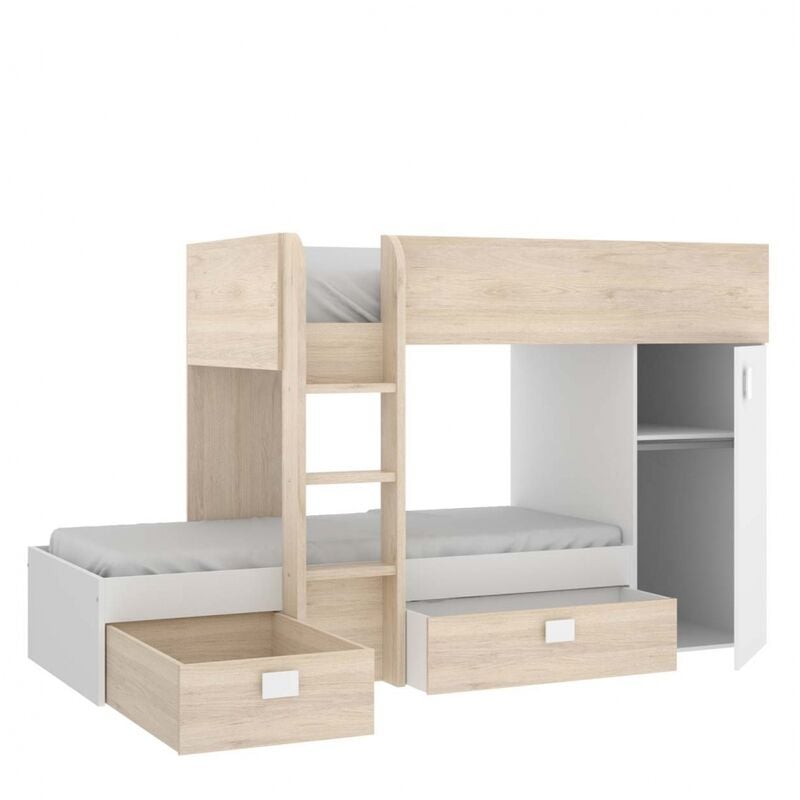 Befara - lit superposé train modulaire duo - Naturel / Blanc