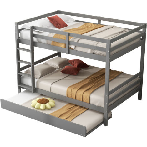 Lit Superposé 140x200cm - En Bois avec Lit Gigogne & Échelle - Pour Enfant, Chambre - Gris