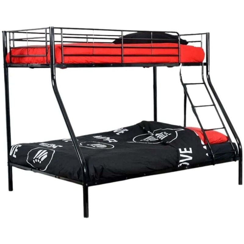 Homy France - Lit superposé 3 places 2+1 Noir métal costo sommier inclus