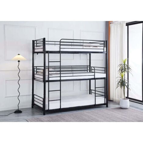 HOMY FRANCE Lit superposé 3 étages TRIPLE Noir 3 couchages 90x190 cm