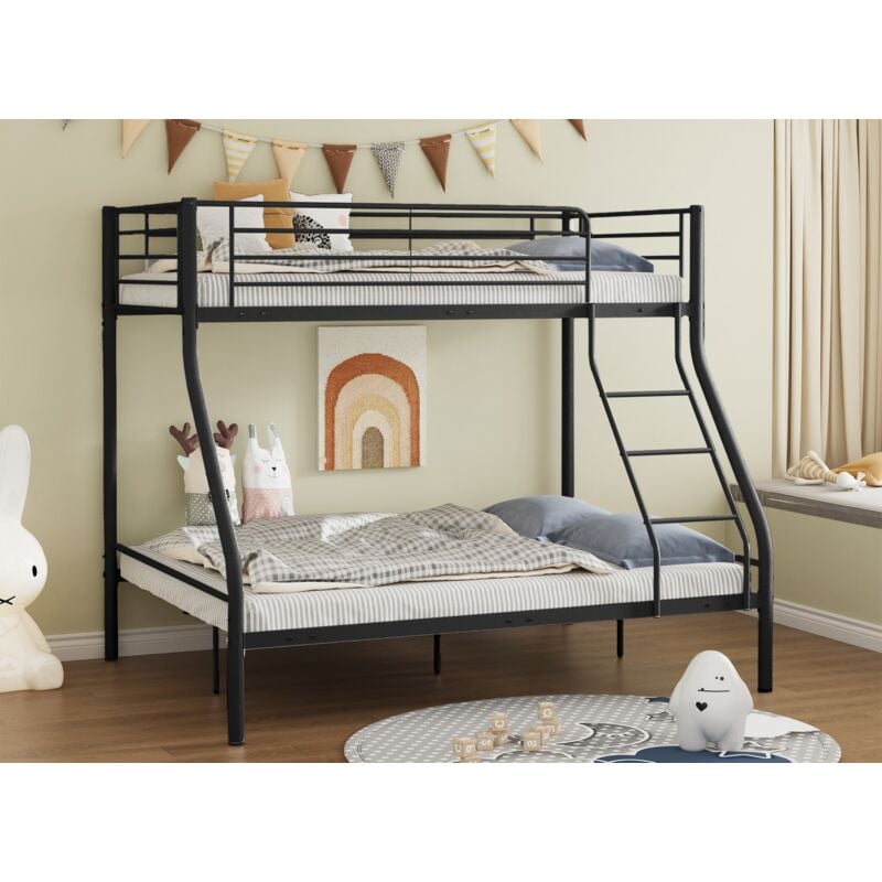 TRINITY - Lit superposé 3 places en métal noir 90 x 190 cm et 140 x 190 cm TRINITY