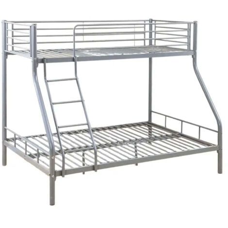 Homy France – Lit superposé 3 places 2+1 en métal gris – Couchage 140x190 cm et 90x190 cm – Échelle réversible – Barrières de sécurité