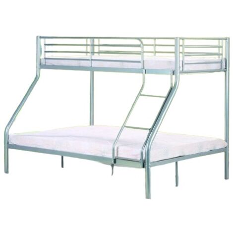 Lit superposé 3 places en métal gris – Dimensions 90x200 cm et 140x200 cm – Structure robuste en tube de 50 mm – Conforme aux normes CE – Price Factory