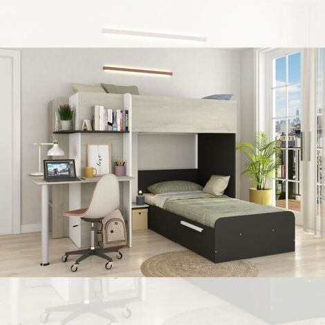 Lit superposé 6885 avec bureau blanc vintage anthracite