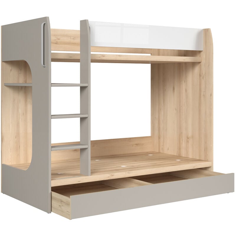 Petits-meubles - Lit superposé 80x180 sommier et tiroir inclus Stella Bois Gris et Blanc