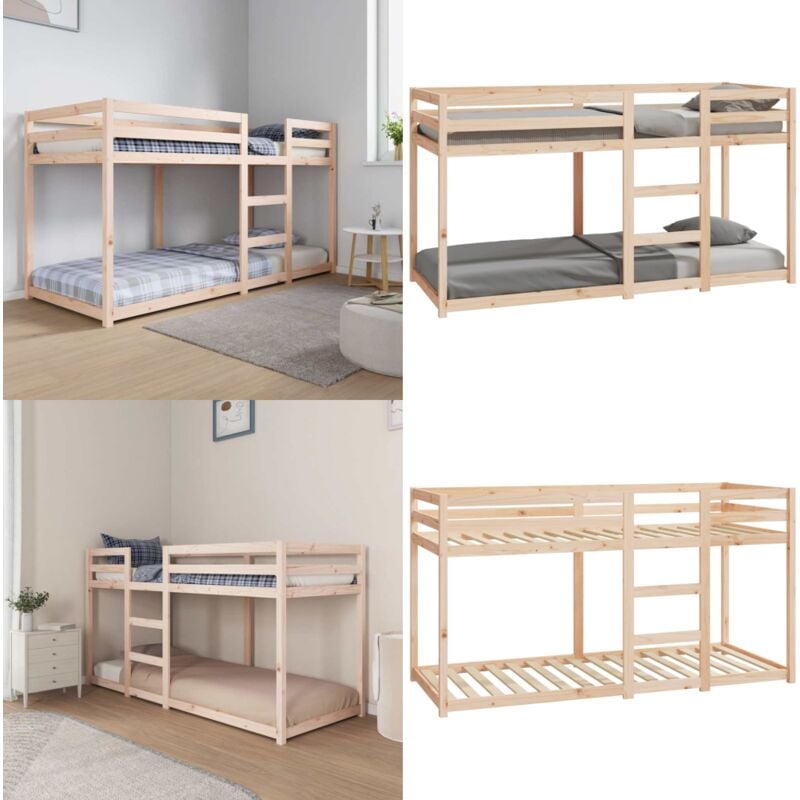 Lit superposé sans matelas 80x200 cm bois de pin massif - Lit Superposé - Lit Double - Lit Enfant - Meuble Chambre - Mobilier Chambre - Home & Living