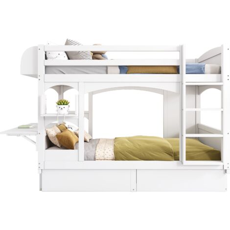 Lit superposé 90  200 cm, bois massif, blanc