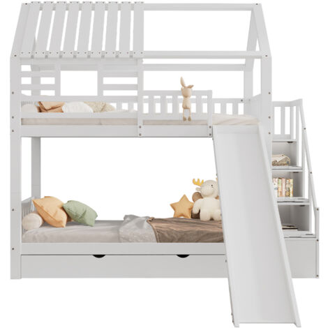 Lit Enfant Plat 90x200 Cm - Tête De Lit Mignon En Plush - Blanc