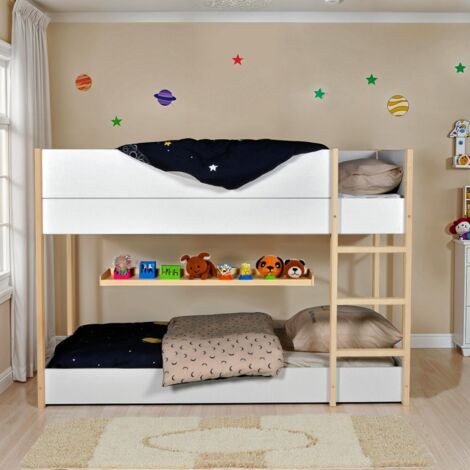 LIT SUPERPOSE 90x190 BOB + 2 SOMMIERS / Blanc et Bois clair/