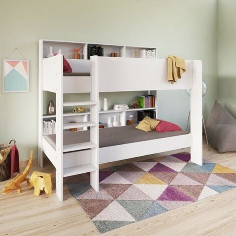 LE QUAI DES AFFAIRES Lit superposé LUCKY 90x190 + 2 sommiers / Blanc/ 198x125x175