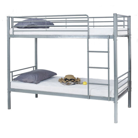 Lit superposé 90x190 cm en métal gris avec échelle et barrière de sécurité - Longueur 195 x Hauteur 165 x Profondeur 96 cm