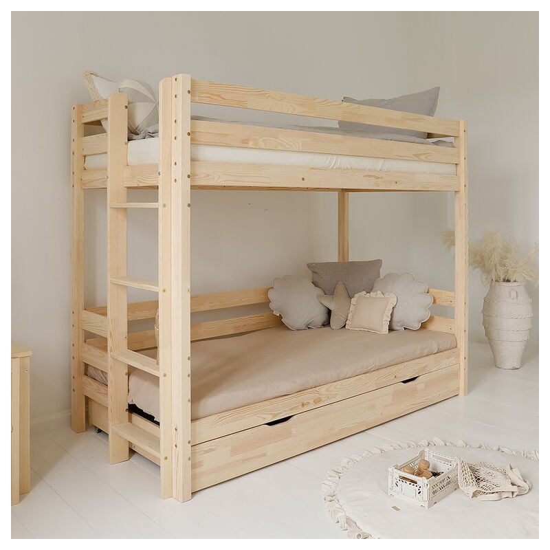 Petits-meubles - Lit superposé 90x190 sommiers et tiroir inclus Anaëlle Bois