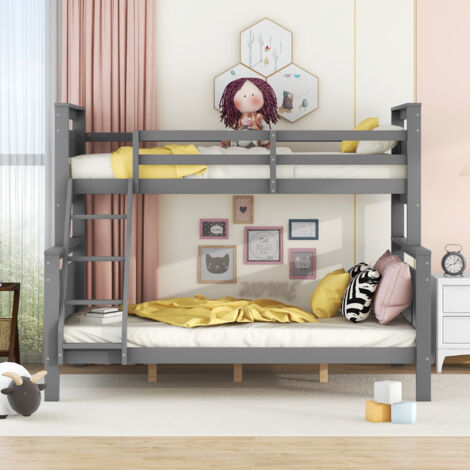 Lit superposé 90x200 cm avec échelle et barrières de sécurité - Lit en bois convertible en 2 lits séparés - Idéal pour enfants, avec matelas non inclus -  Gris